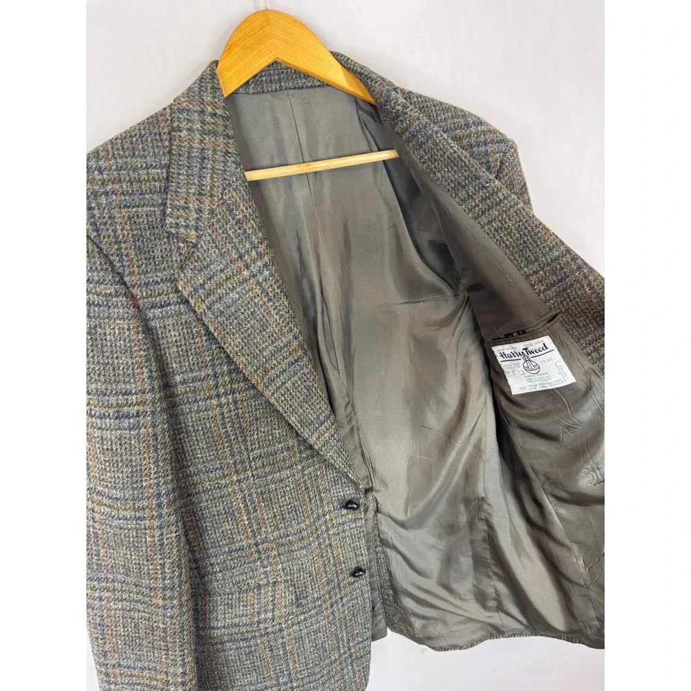 Harris Tweed Mens 40 Regular Glen Plaid Wool Blazer Jacket Green Brown Scotland